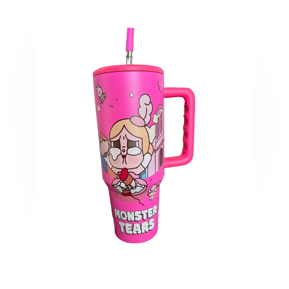 Pink Monster Tears Tumbler with Straw 40 z